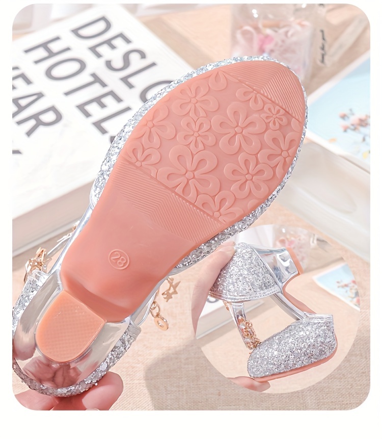 trendy cute sequin high heel shoes for girls breathable non slip wear resistant dress shoes for party wedding performance details 4