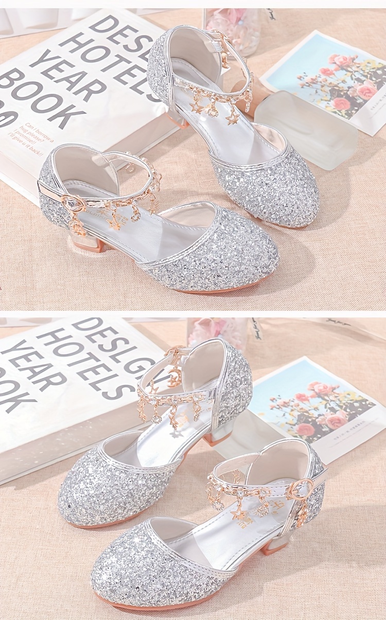 trendy cute sequin high heel shoes for girls breathable non slip wear resistant dress shoes for party wedding performance details 5