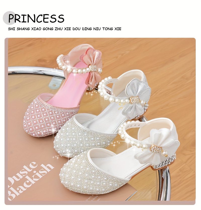 trendy elegant bowknot pearl rhinestone high heel shoes for girls breathable non slip dress shoes for wedding party autumn details 0
