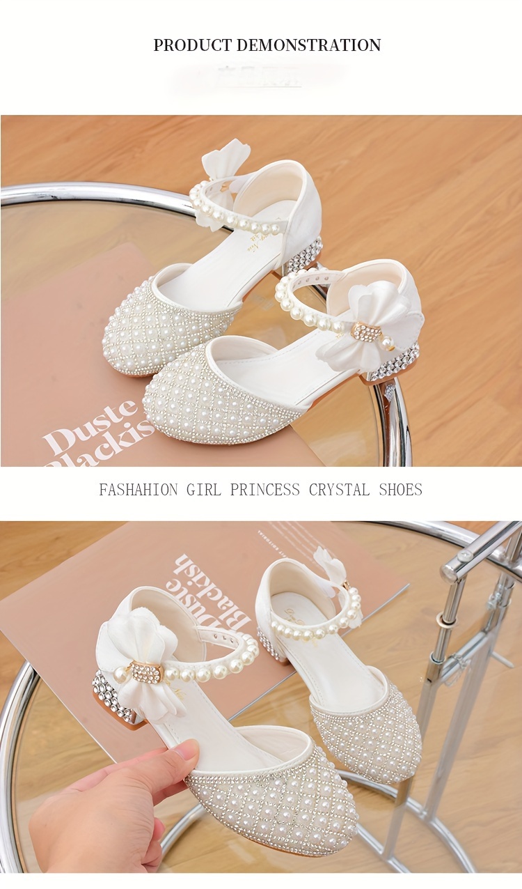 trendy elegant bowknot pearl rhinestone high heel shoes for girls breathable non slip dress shoes for wedding party autumn details 1