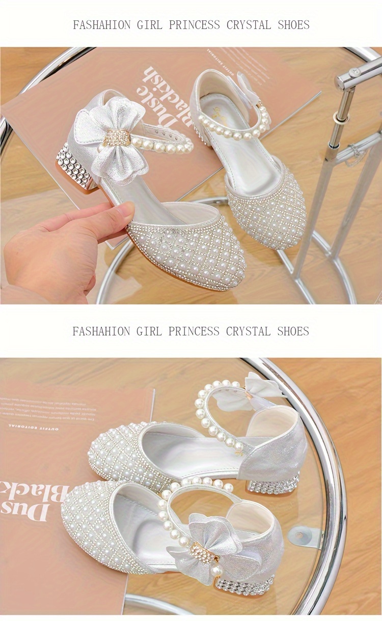 trendy elegant bowknot pearl rhinestone high heel shoes for girls breathable non slip dress shoes for wedding party autumn details 4