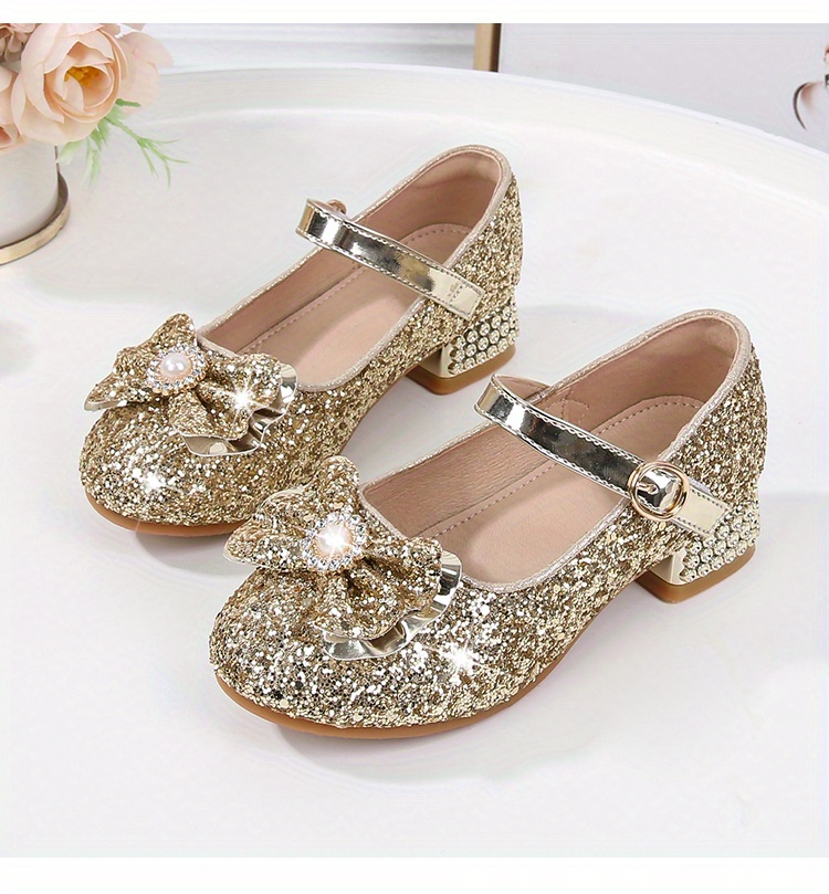 girls trendy pearl bow tie pumps with strap dress up shoes with assorted colors details 1
