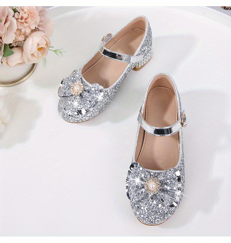 girls trendy pearl bow tie pumps with strap dress up shoes with assorted colors details 4