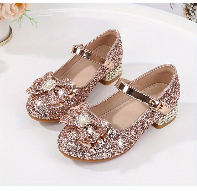 girls trendy pearl bow tie pumps with strap dress up shoes with assorted colors details 5