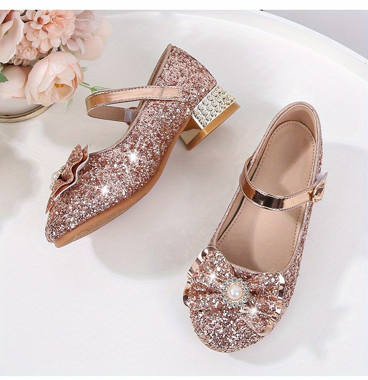 girls trendy pearl bow tie pumps with strap dress up shoes with assorted colors details 6
