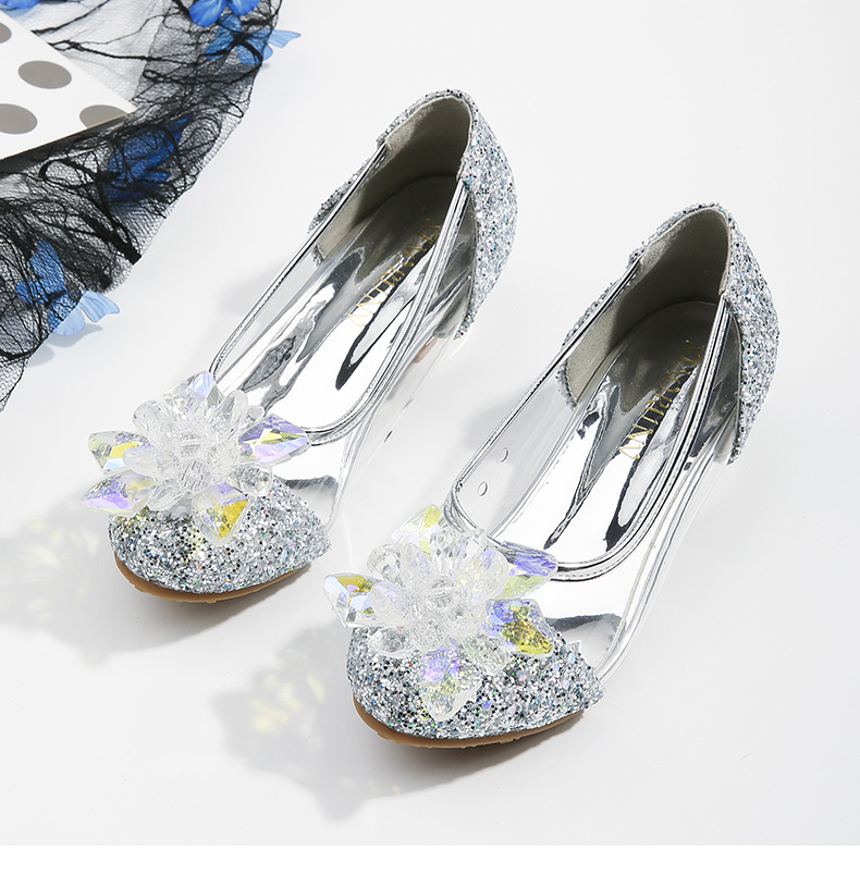 glass flower high heel princess shoes for wedding party details 1