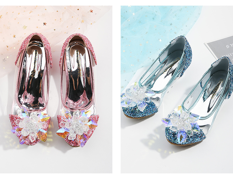 glass flower high heel princess shoes for wedding party details 2
