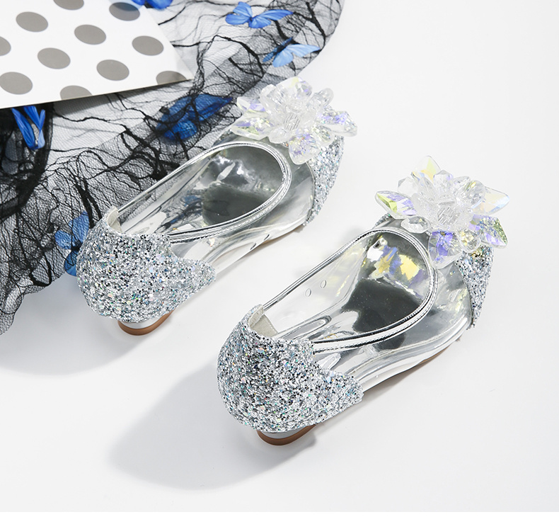 glass flower high heel princess shoes for wedding party details 3