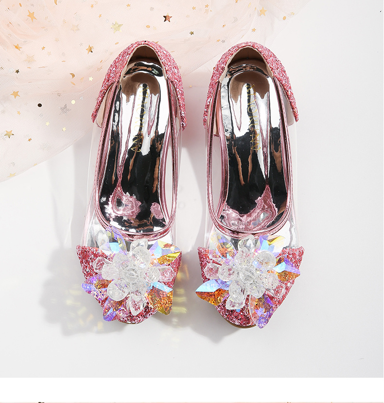 glass flower high heel princess shoes for wedding party details 8