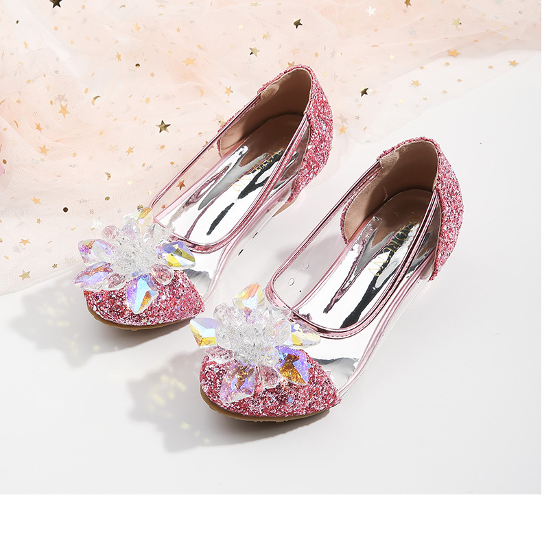 glass flower high heel princess shoes for wedding party details 9
