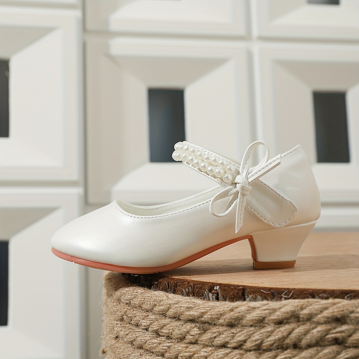 trendy elegant bowknot pearl high heel shoes for girls lightweight non slip soft bottom dress shoes for wedding party details 5