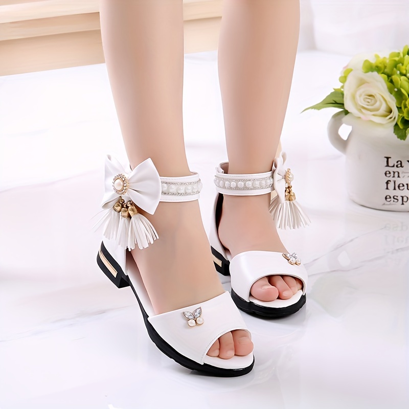 trendy cute pearl bowknot tassel open toe high heel shoes for girls breathable lightweight sandals for details 2