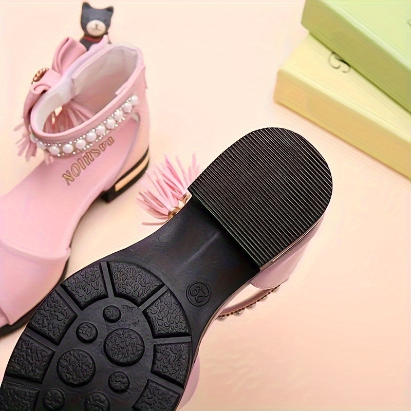 trendy cute pearl bowknot tassel open toe high heel shoes for girls breathable lightweight sandals for details 7