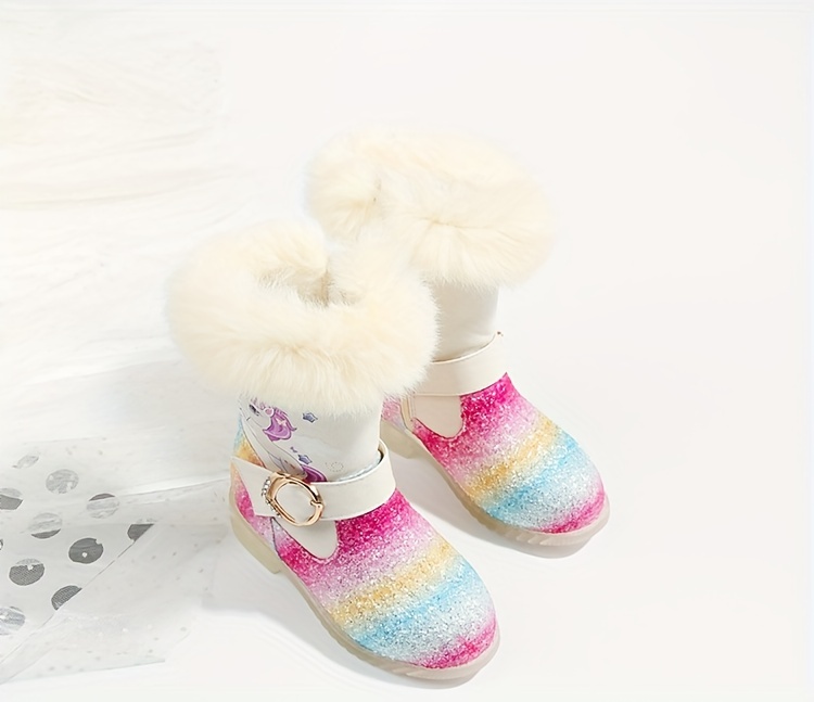 trendy cute cartoon fleece boots for girls kids comfortable non slip boots with zipper for indoor autumn and winter details 0