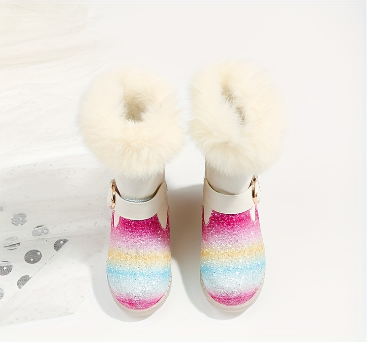 trendy cute cartoon fleece boots for girls kids comfortable non slip boots with zipper for indoor autumn and winter details 1