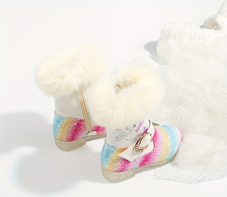 trendy cute cartoon fleece boots for girls kids comfortable non slip boots with zipper for indoor autumn and winter details 2
