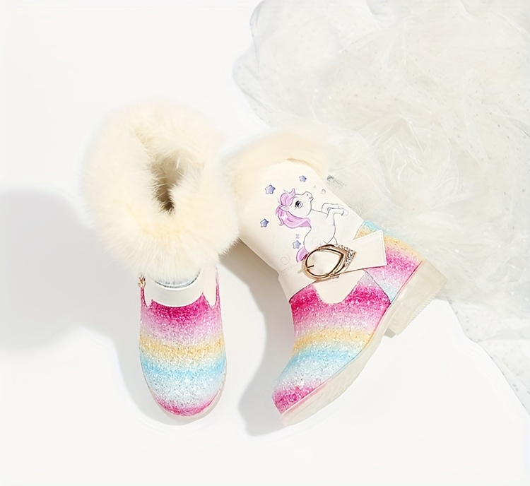 trendy cute cartoon fleece boots for girls kids comfortable non slip boots with zipper for indoor autumn and winter details 4
