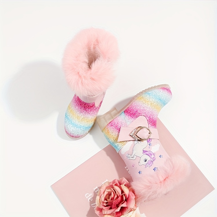 trendy cute cartoon fleece boots for girls kids comfortable non slip boots with zipper for indoor autumn and winter details 6
