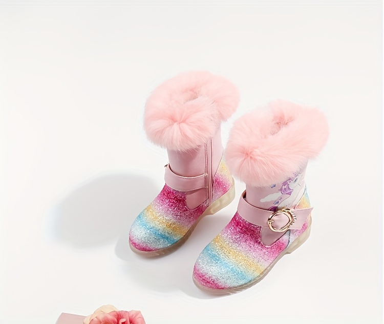 trendy cute cartoon fleece boots for girls kids comfortable non slip boots with zipper for indoor autumn and winter details 7
