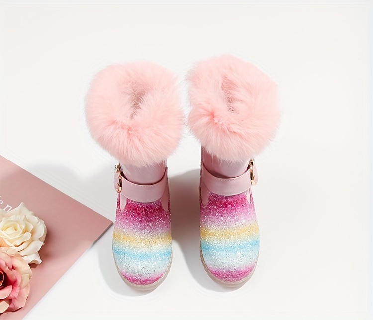trendy cute cartoon fleece boots for girls kids comfortable non slip boots with zipper for indoor autumn and winter details 9