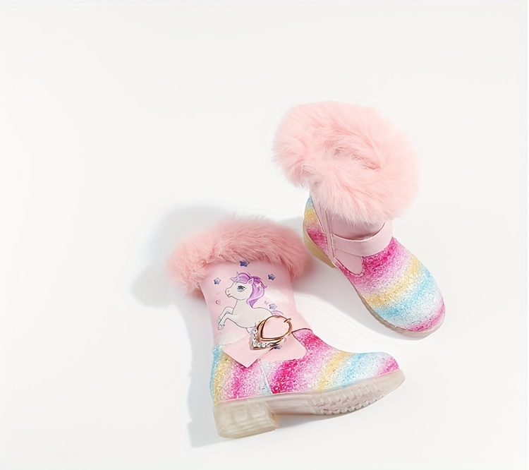 trendy cute cartoon fleece boots for girls kids comfortable non slip boots with zipper for indoor autumn and winter details 11
