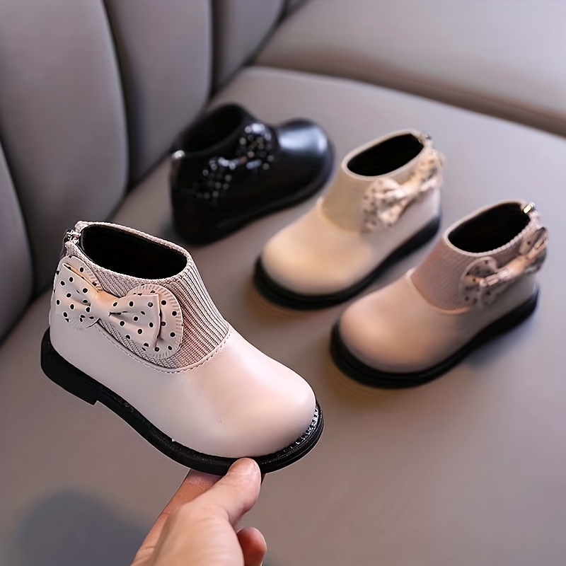 cute bowknot ankle high boots with zipper for girls lightweight non slip boots for indoor spring and autumn details 0