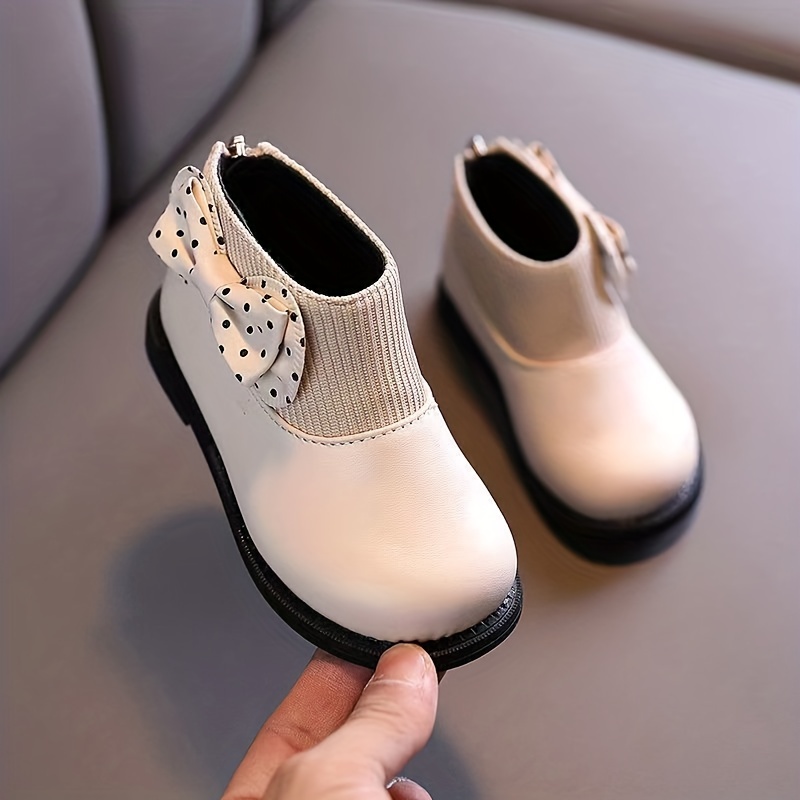 cute bowknot ankle high boots with zipper for girls lightweight non slip boots for indoor spring and autumn details 1