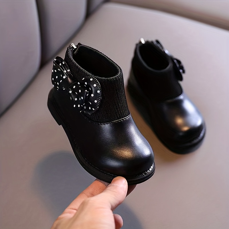 cute bowknot ankle high boots with zipper for girls lightweight non slip boots for indoor spring and autumn details 2