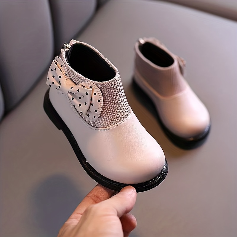 cute bowknot ankle high boots with zipper for girls lightweight non slip boots for indoor spring and autumn details 3