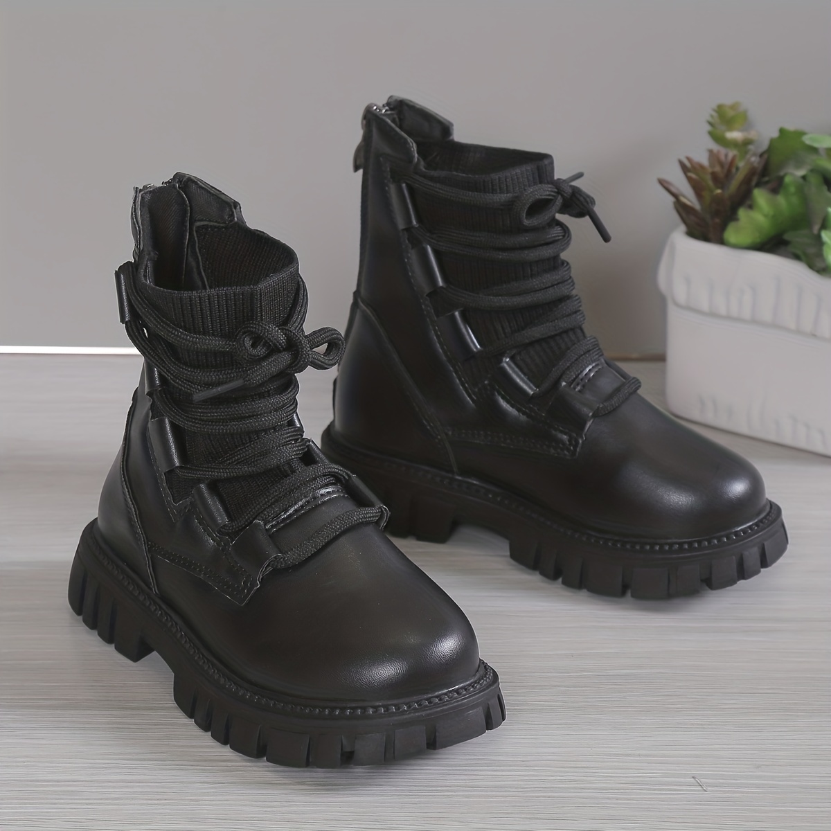 trendy elegant solid color boots with zipper for girls kids comfortable non slip boots for indoor spring and autumn details 0