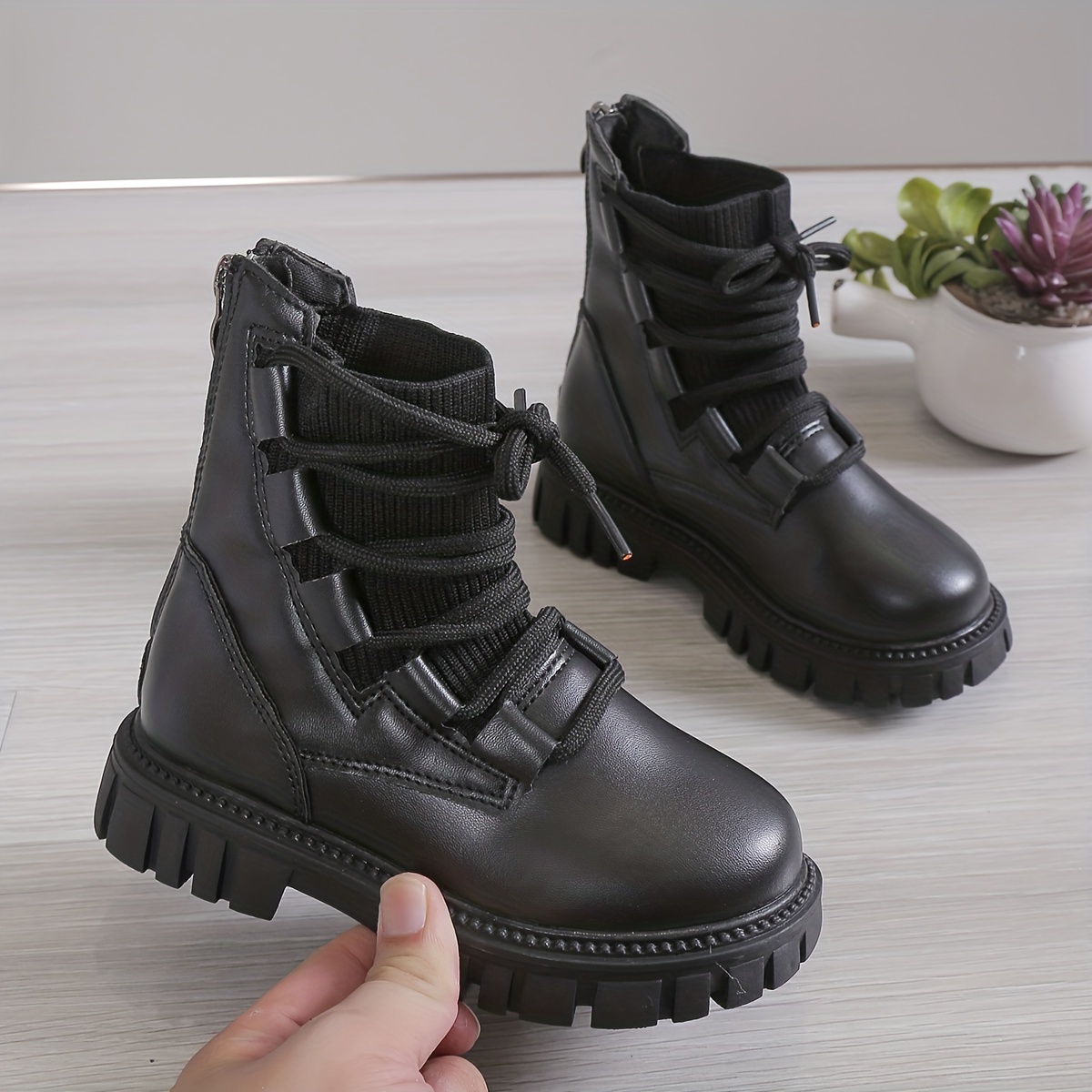 trendy elegant solid color boots with zipper for girls kids comfortable non slip boots for indoor spring and autumn details 1
