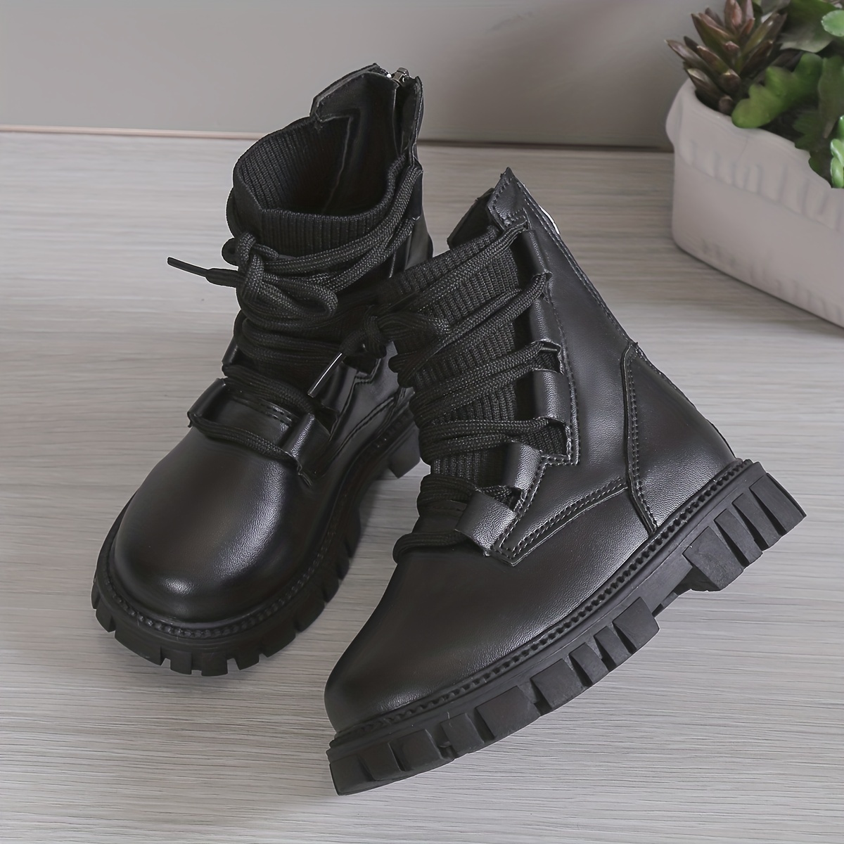 trendy elegant solid color boots with zipper for girls kids comfortable non slip boots for indoor spring and autumn details 2