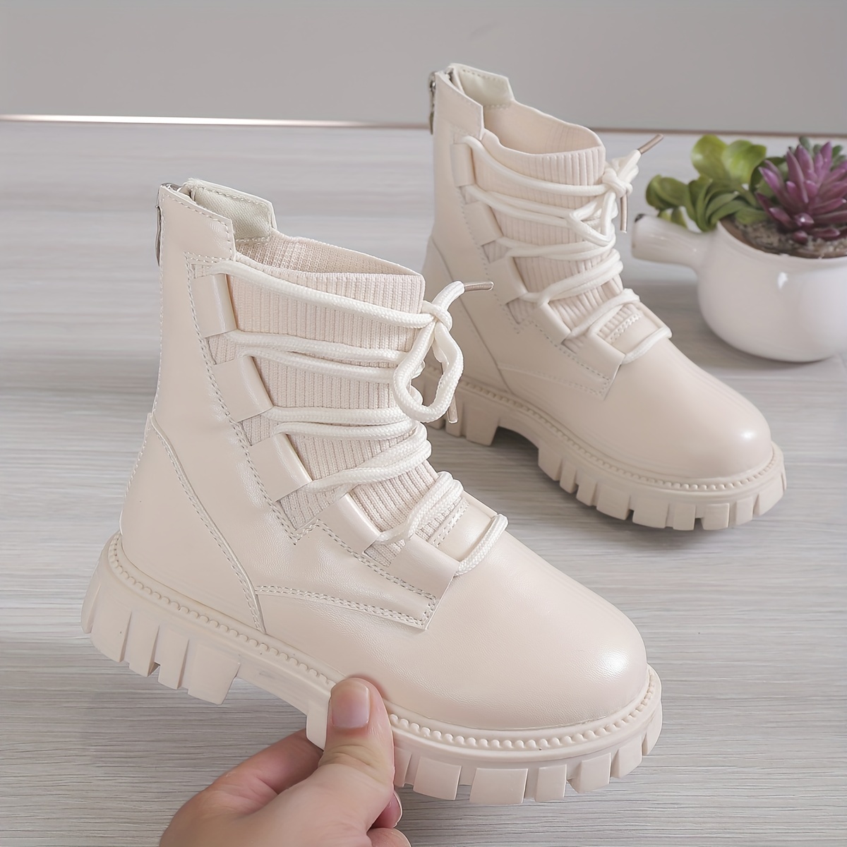 trendy elegant solid color boots with zipper for girls kids comfortable non slip boots for indoor spring and autumn details 3