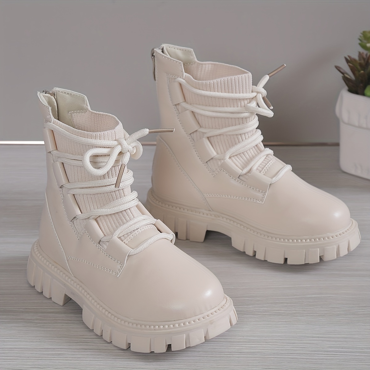 trendy elegant solid color boots with zipper for girls kids comfortable non slip boots for indoor spring and autumn details 4