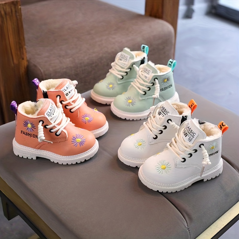 trendy embroidered flower comfortable boots for girls plus fleece boots for indoor outdoor walking autumn and winter details 0