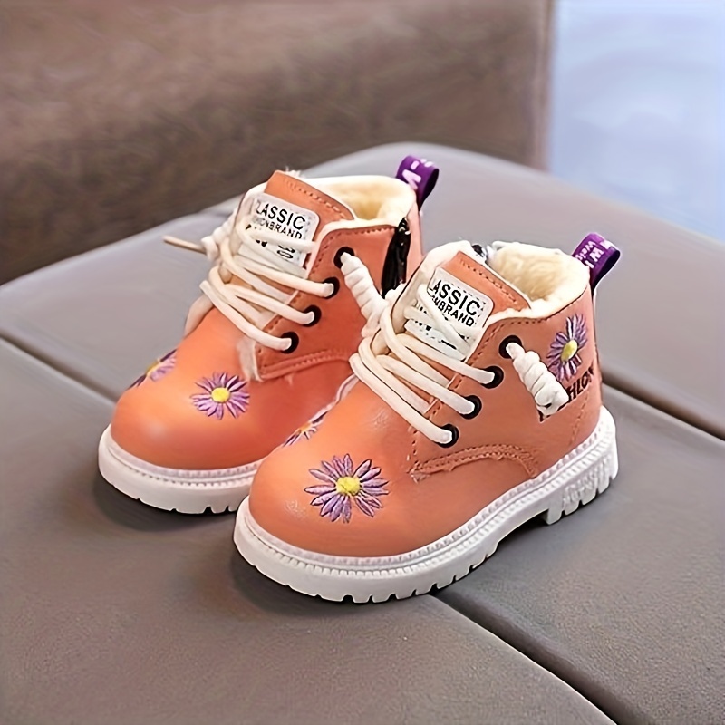 trendy embroidered flower comfortable boots for girls plus fleece boots for indoor outdoor walking autumn and winter details 3