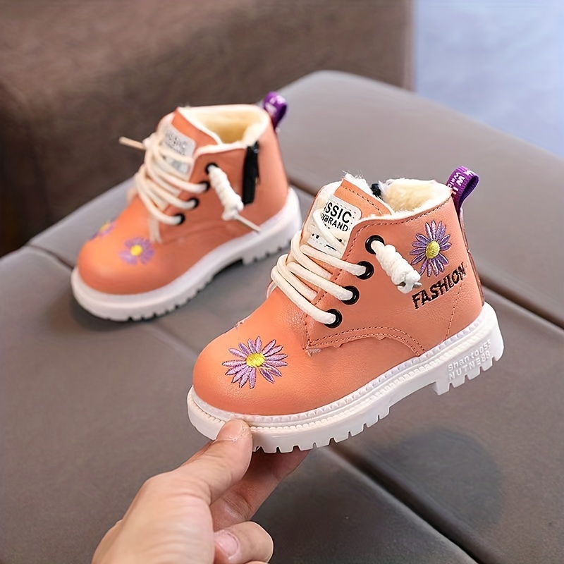 trendy embroidered flower comfortable boots for girls plus fleece boots for indoor outdoor walking autumn and winter details 4