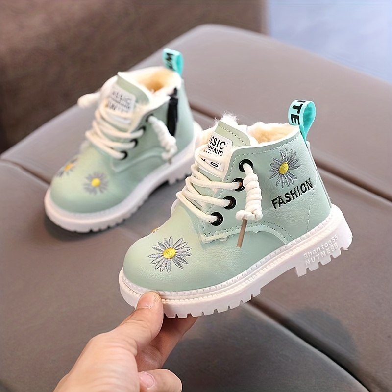 trendy embroidered flower comfortable boots for girls plus fleece boots for indoor outdoor walking autumn and winter details 5