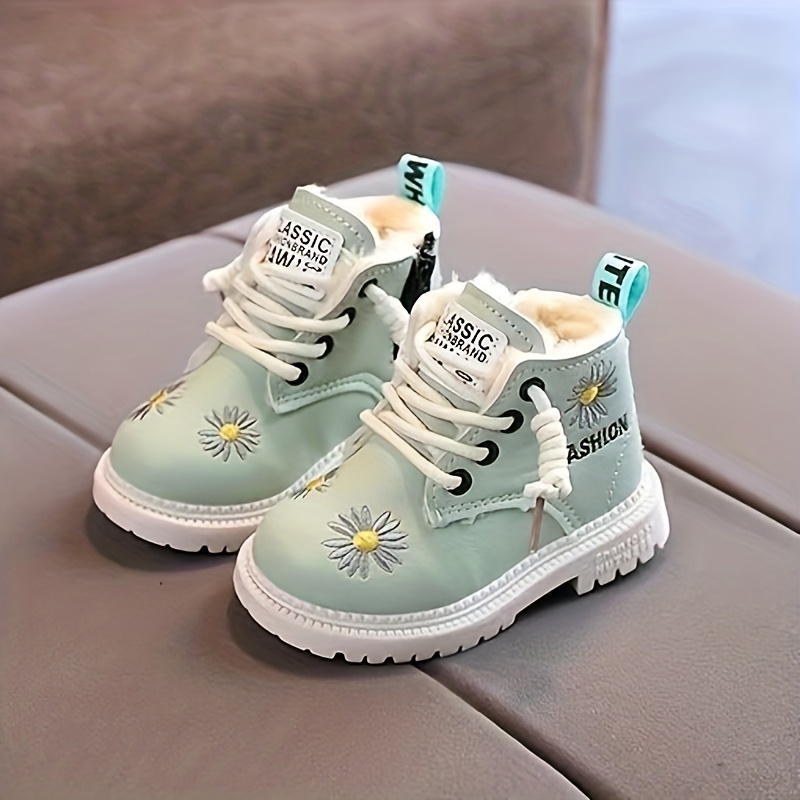 trendy embroidered flower comfortable boots for girls plus fleece boots for indoor outdoor walking autumn and winter details 7