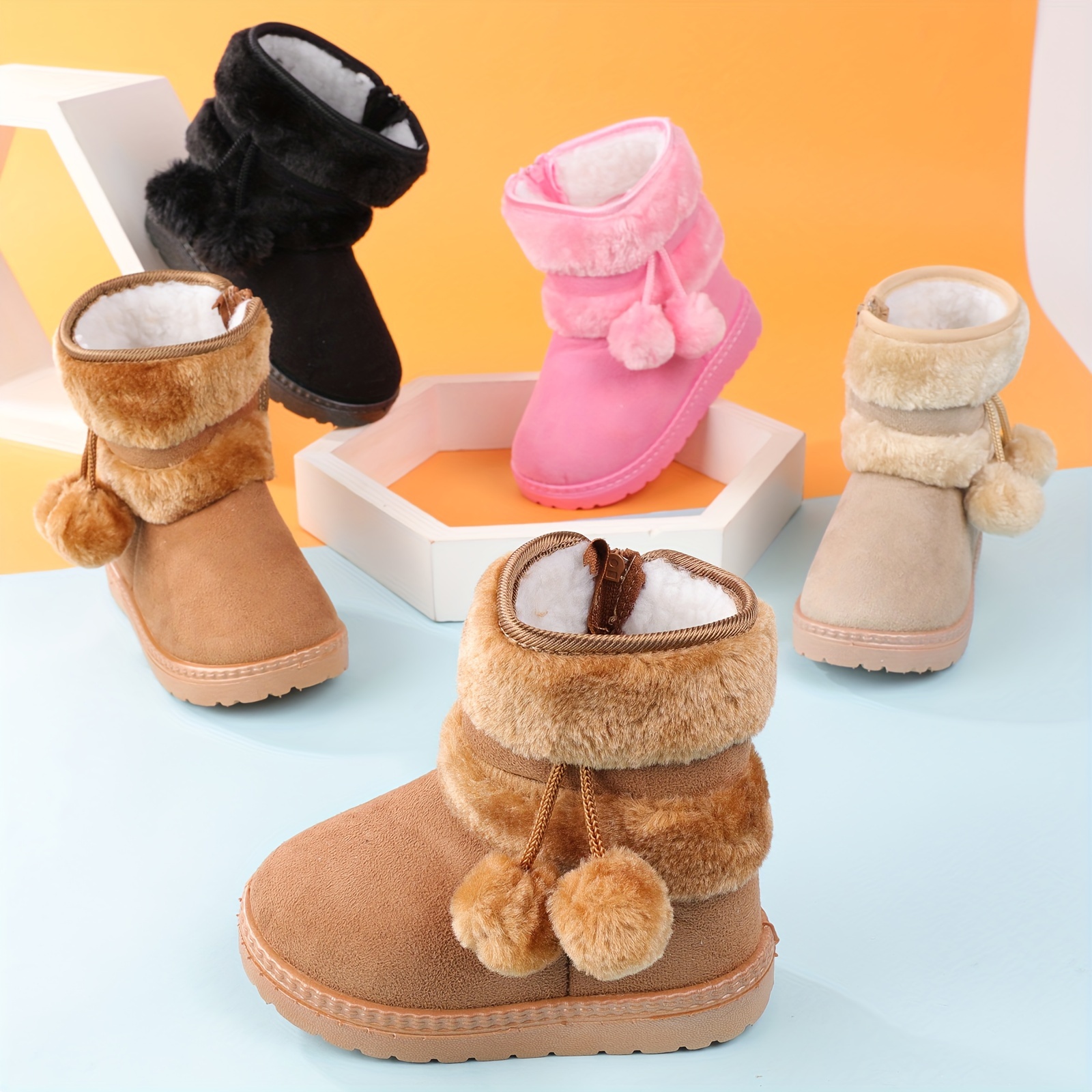 cute plush ball comfortable boots for girls plus fleece boots for indoor walking wear resistant non slip winter boots details 0