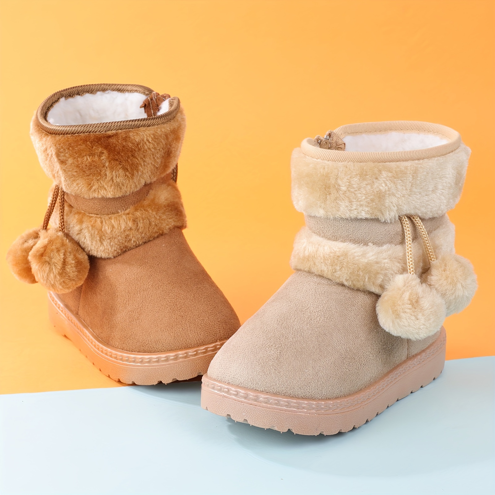 cute plush ball comfortable boots for girls plus fleece boots for indoor walking wear resistant non slip winter boots details 1