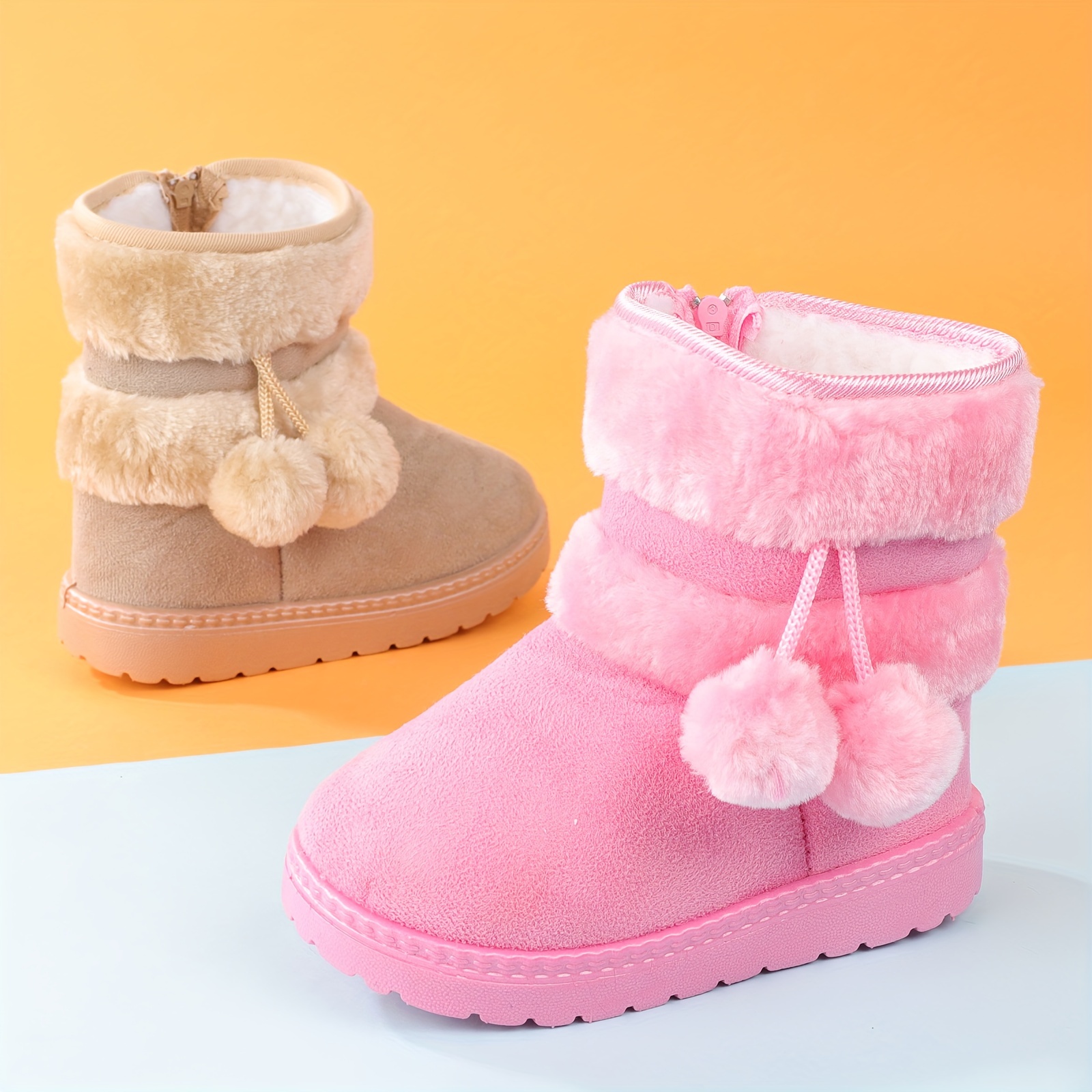 cute plush ball comfortable boots for girls plus fleece boots for indoor walking wear resistant non slip winter boots details 2