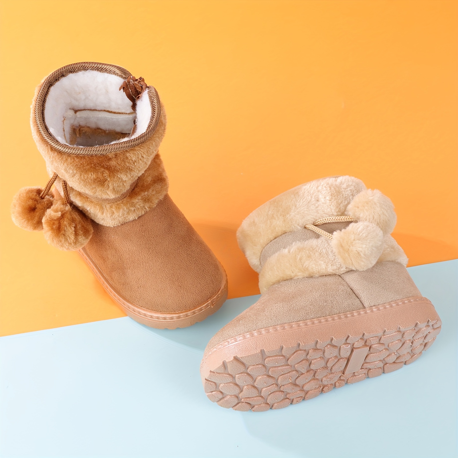 cute plush ball comfortable boots for girls plus fleece boots for indoor walking wear resistant non slip winter boots details 3