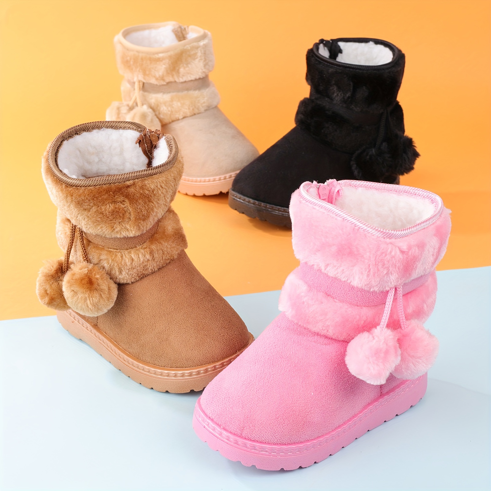 cute plush ball comfortable boots for girls plus fleece boots for indoor walking wear resistant non slip winter boots details 4
